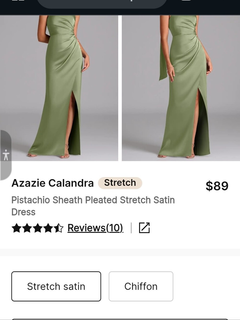 Azazie Pistachio Sheath Pleated Stretch Satin Dress